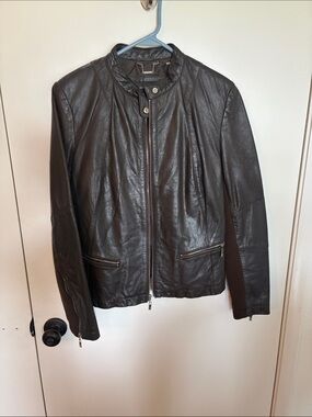 Black Rivet Women's Brown Leather Bomber Jacket